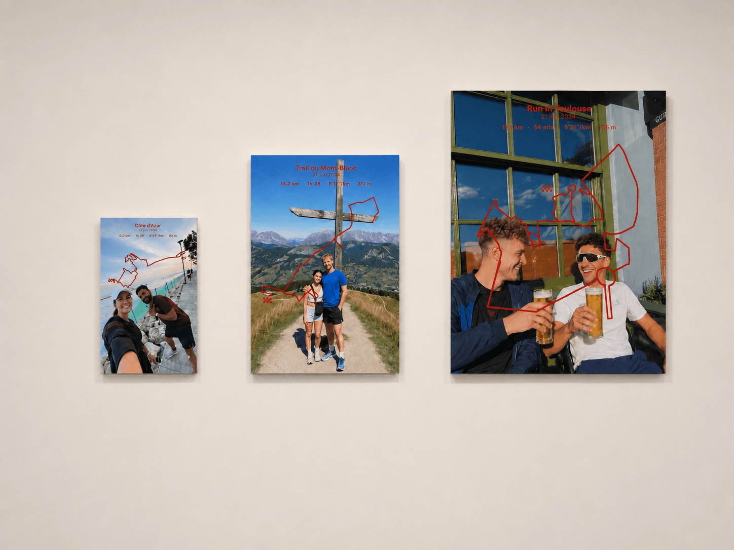 Trois formats de poster Dibond côte à côte : A5, A4 et A3